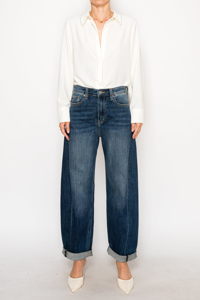 Relaxed Tapered Dark Wash Barrel Jeans by Artemis Vintage