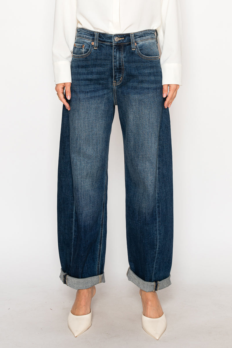 Relaxed Tapered Dark Wash Barrel Jeans by Artemis Vintage