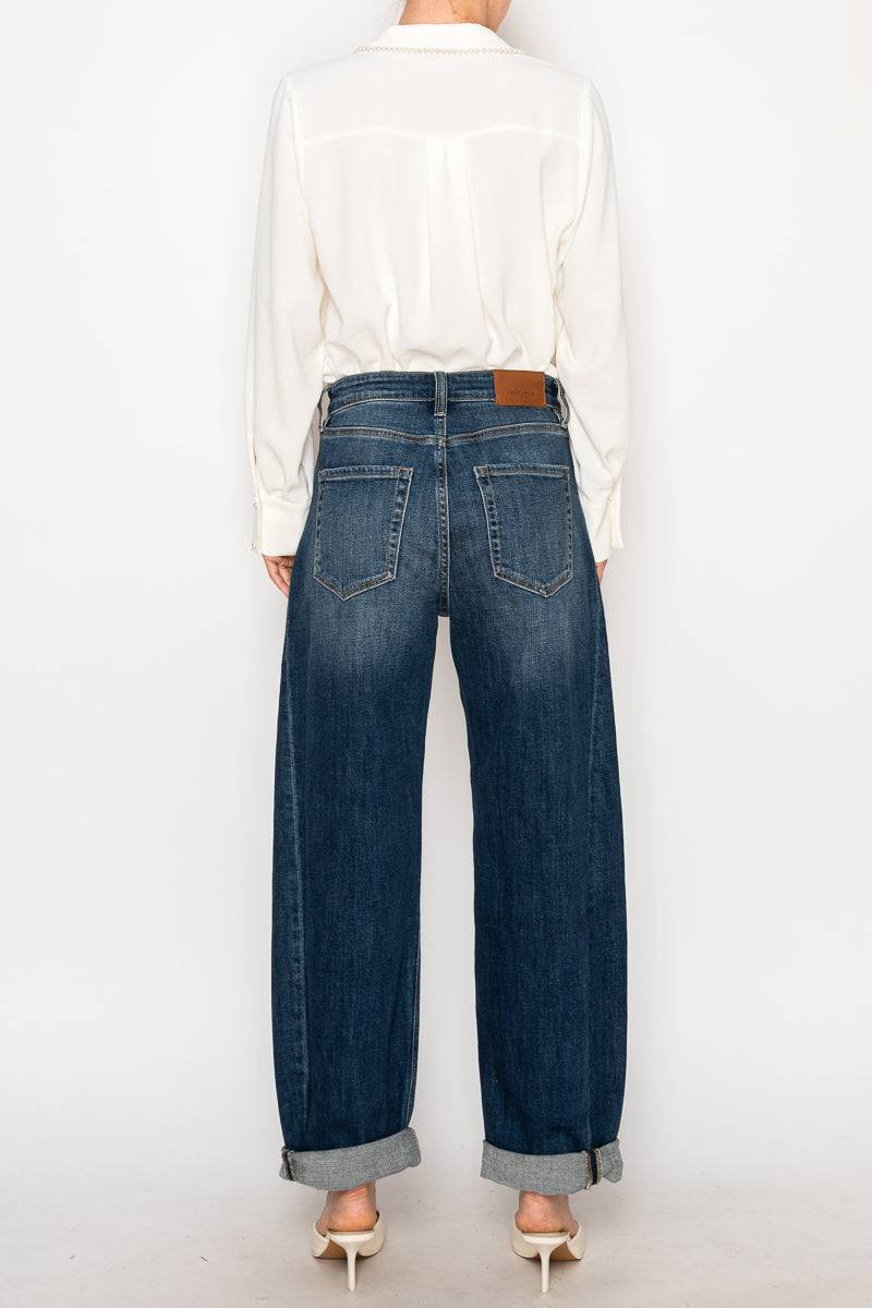 Relaxed Tapered Dark Wash Barrel Jeans by Artemis Vintage