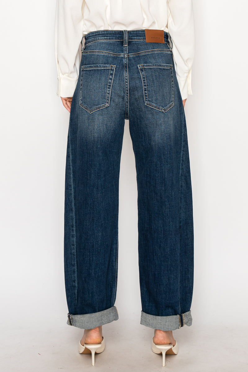 Relaxed Tapered Dark Wash Barrel Jeans by Artemis Vintage