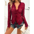 Spring and summer sexy slim long sleeve lace top Clothing Fabric by Wild and Free Boutique