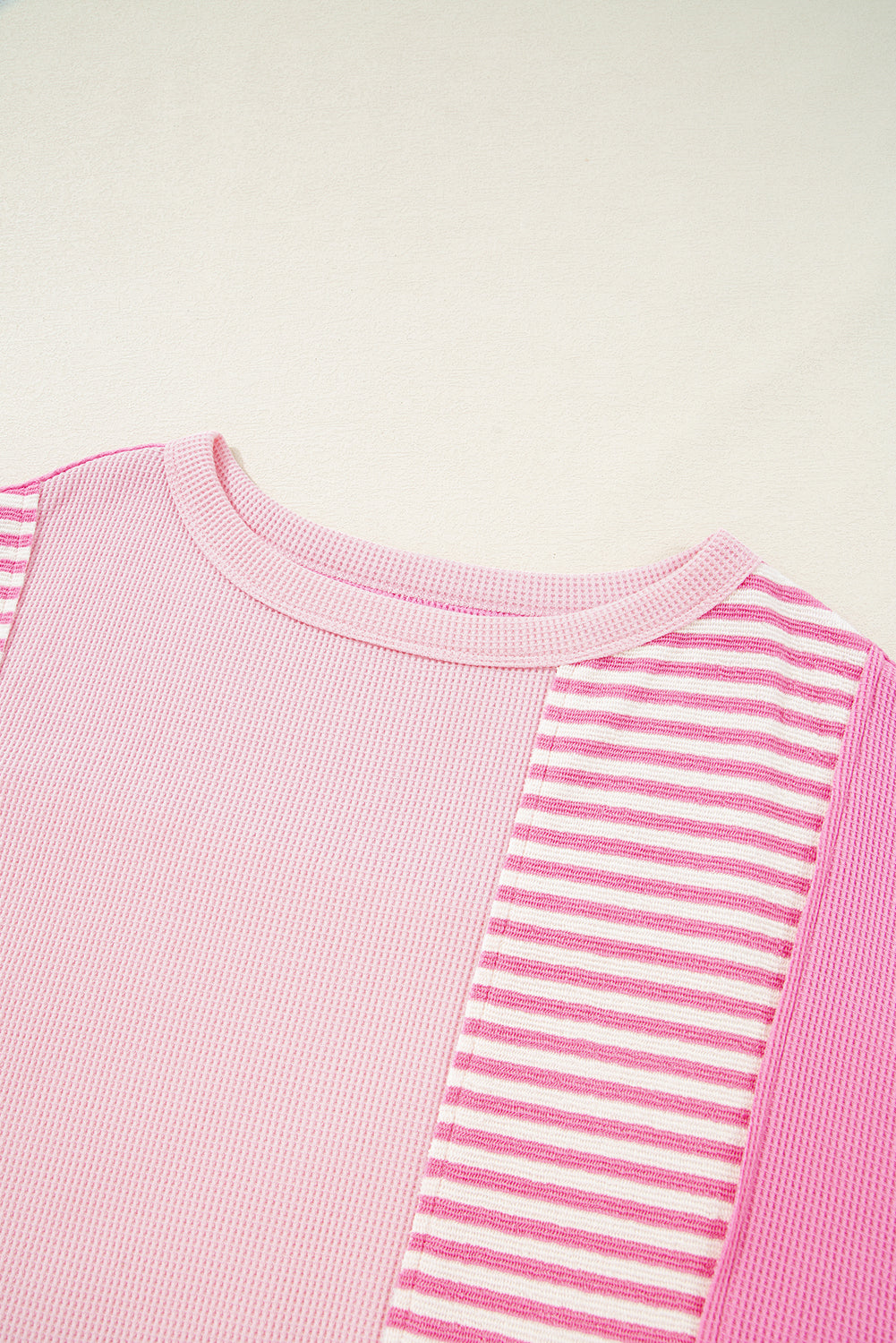 Pink Stripe Waffle Patchwork Loose T-Shirt by Wild and Free Boutique