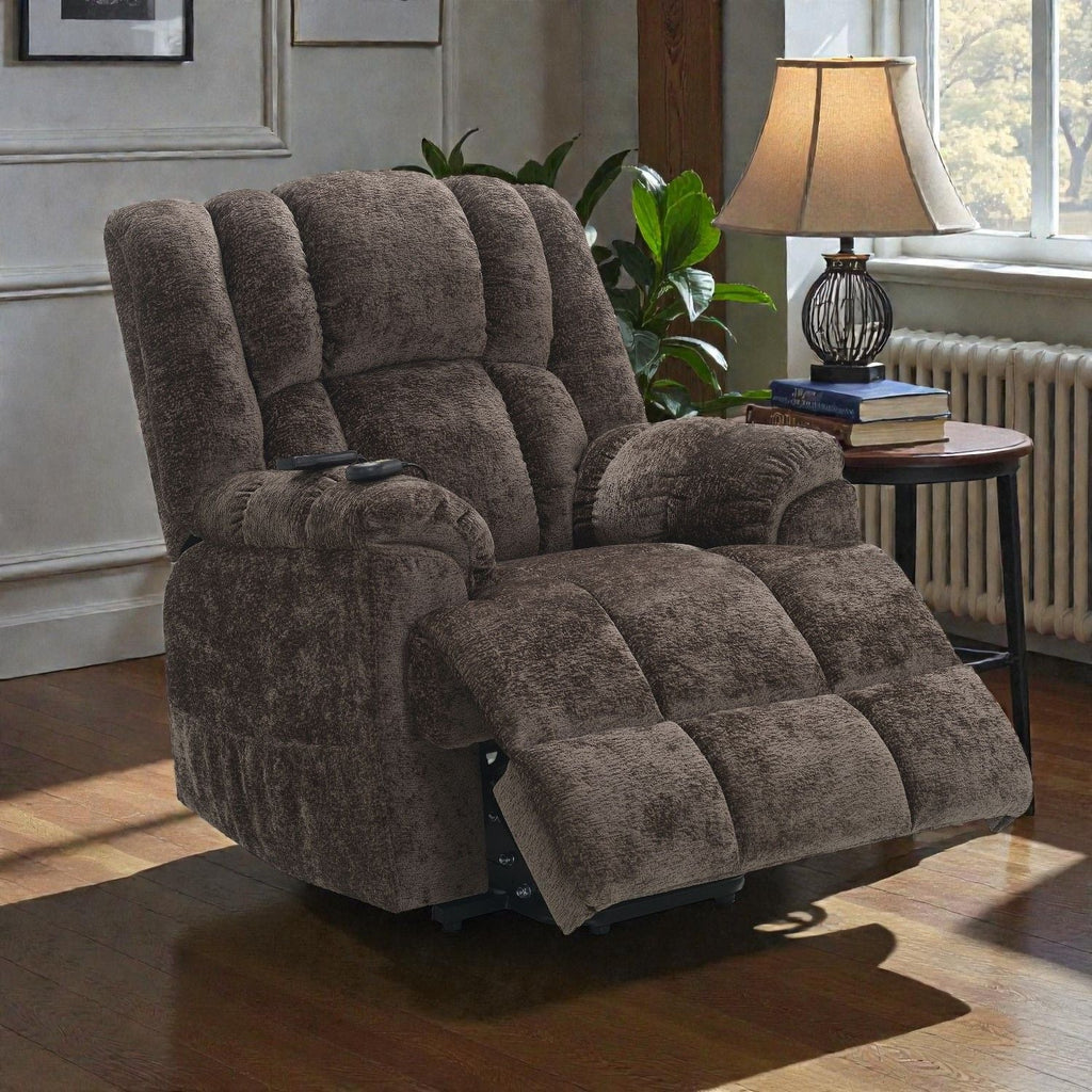 Power Motion Recliner With Lift Heating Massage Function - Brown by Unique Piece Furniture