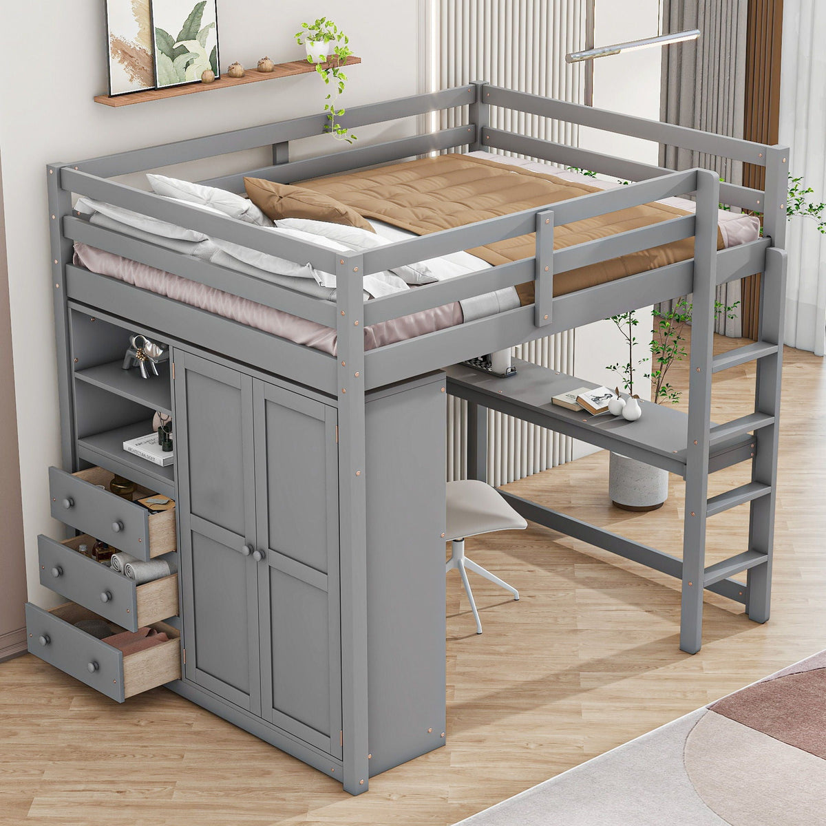 Loft Bed With Built In Wardrobe, Shelves And Drawers by Unique Piece Furniture