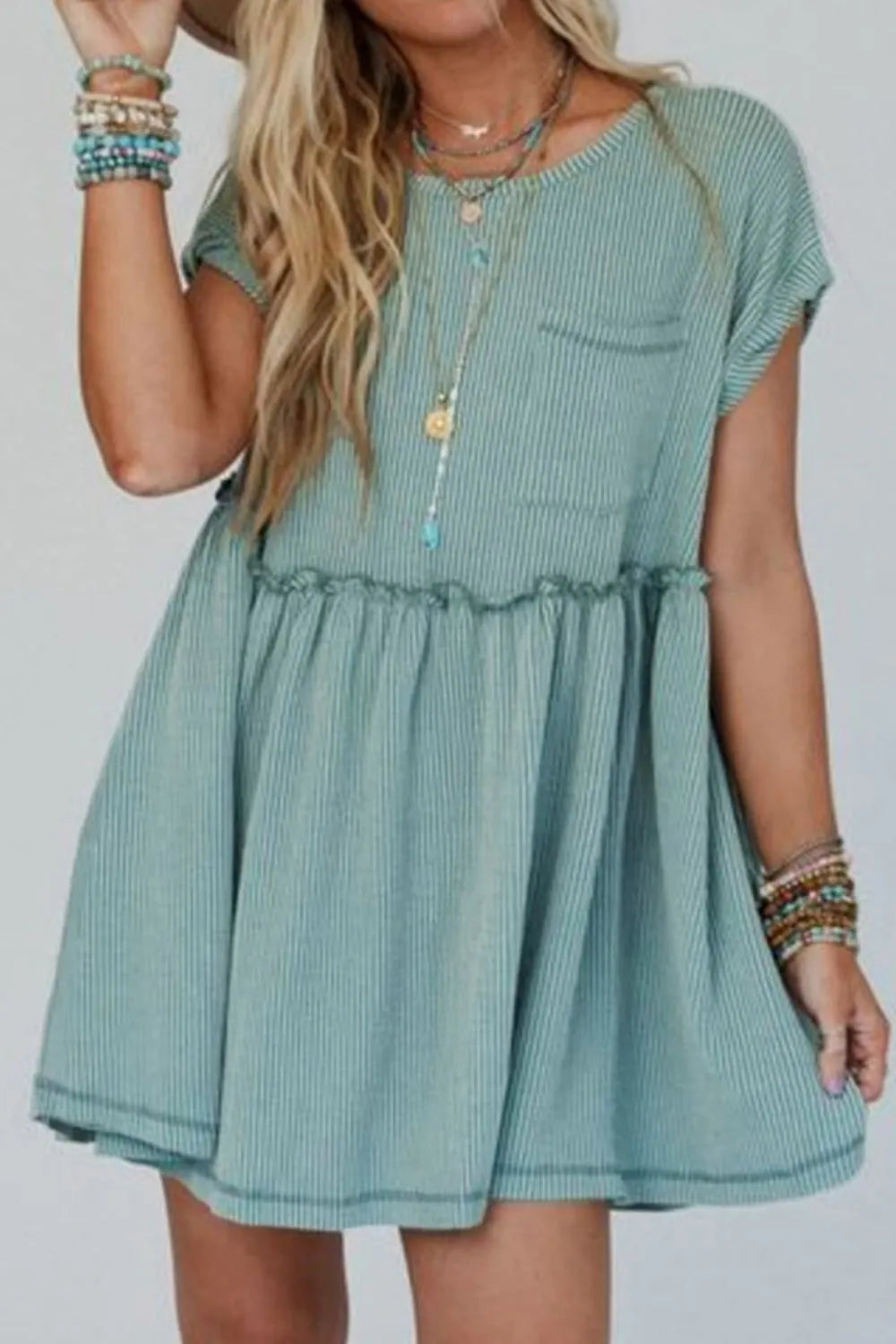 Frill Round Neck Cap Sleeve Mini Dress by Simply Love