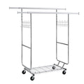 Heavy Duty Double Clothing Garment Rack With Shelves - Silver by Unique Piece Furniture