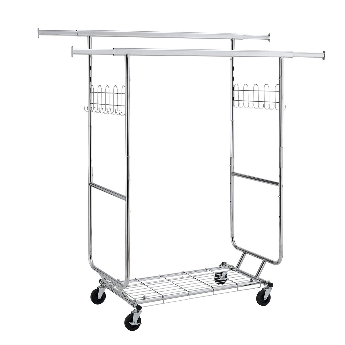 Heavy Duty Double Clothing Garment Rack With Shelves - Silver by Unique Piece Furniture