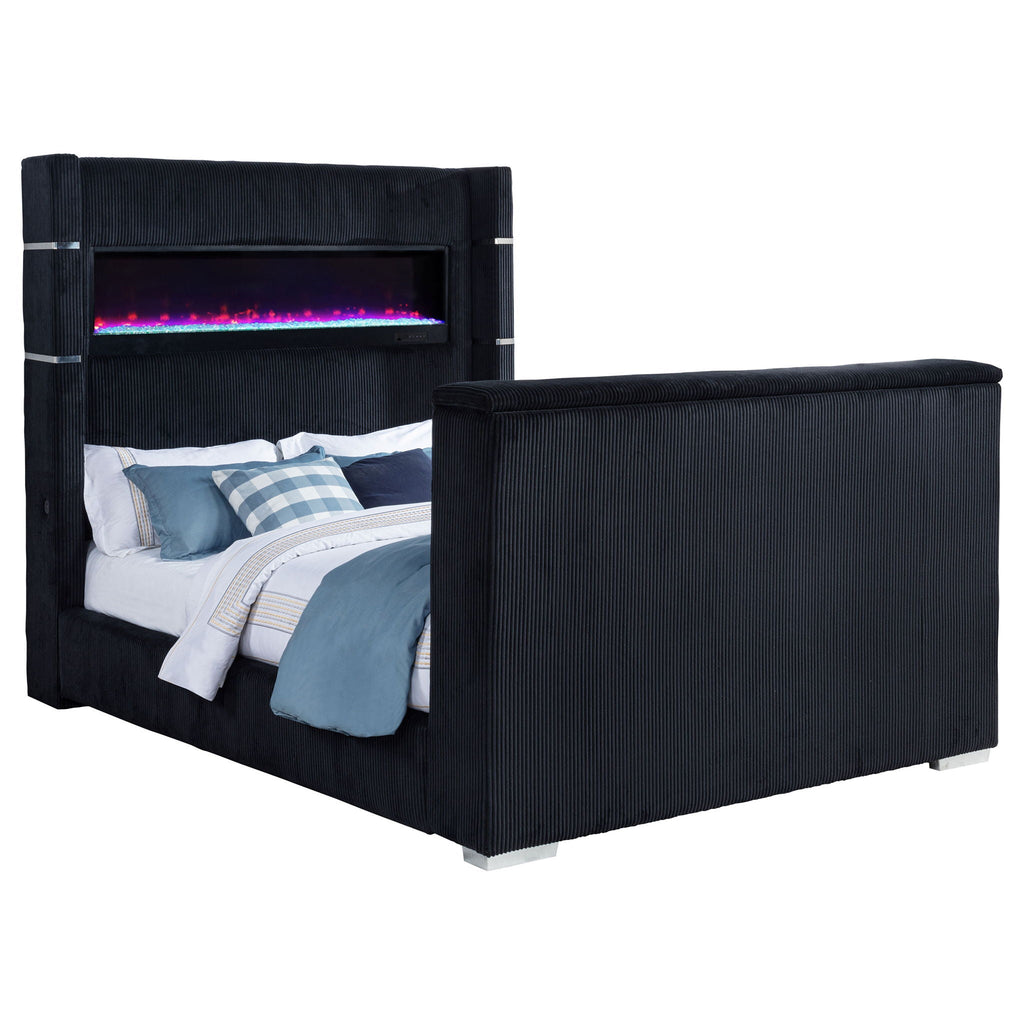 Tisdall Queen Flame Visualizer Wingback TV Bed Black by Unique Piece Furniture