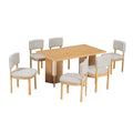 Dining Table Set With 6 Upholstered Chairs, Rectangular Table With Cutout Legs by Unique Piece Furniture