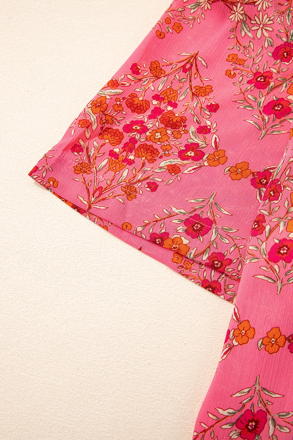 Rose Red Floral Print Wide Short Sleeve Loose Shirt by Wild and Free Boutique