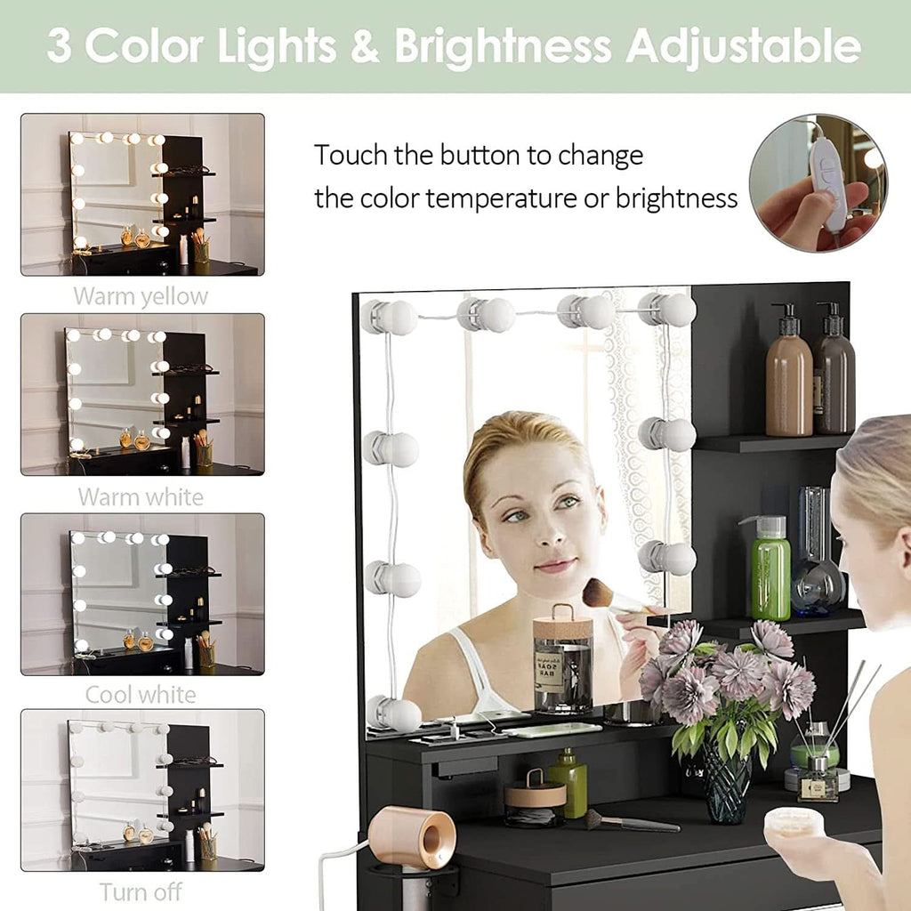 Black Makeup Vanity Table With Lighted Mirror And USB Ports by ShipItFurniture