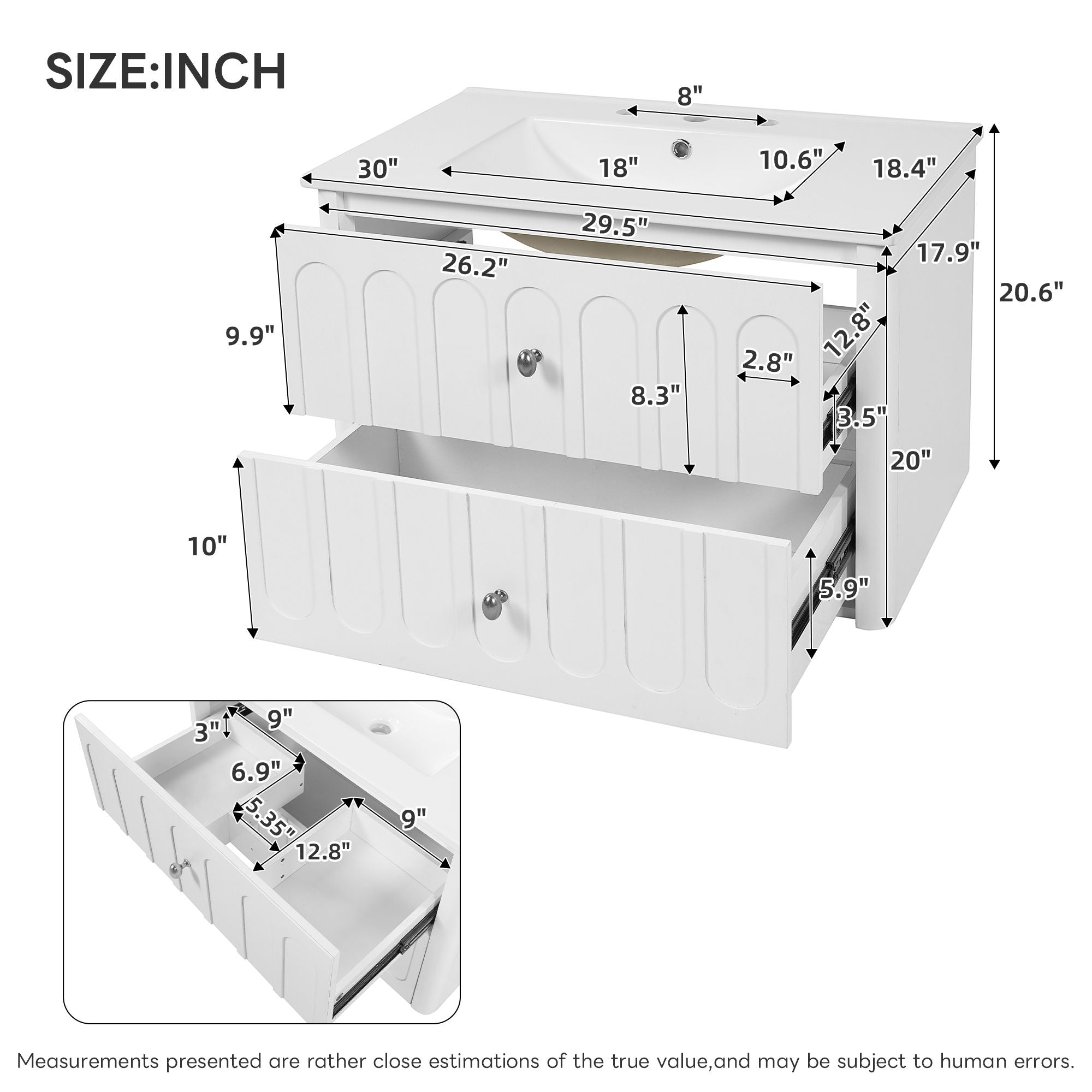 Floating Bathroom Vanity With Oval Knobs & Round Edge, Soft Close Drawer Slides by Unique Piece Furniture