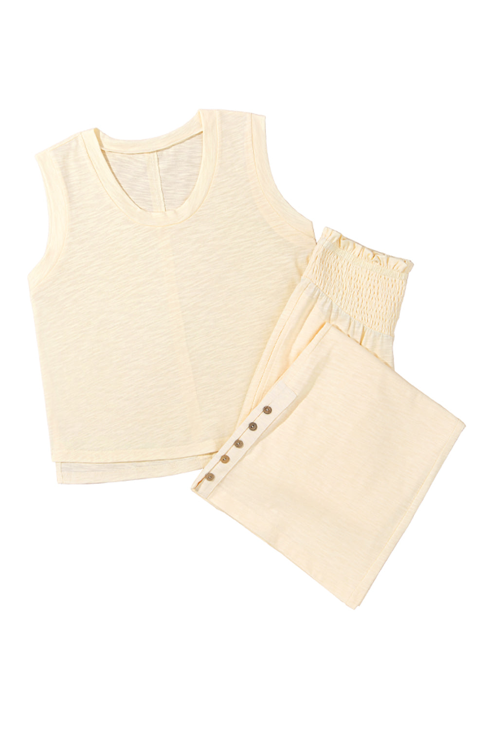 Beige Solid Color Tank Top and Smocked Waist Pants Set by Wild and Free Boutique