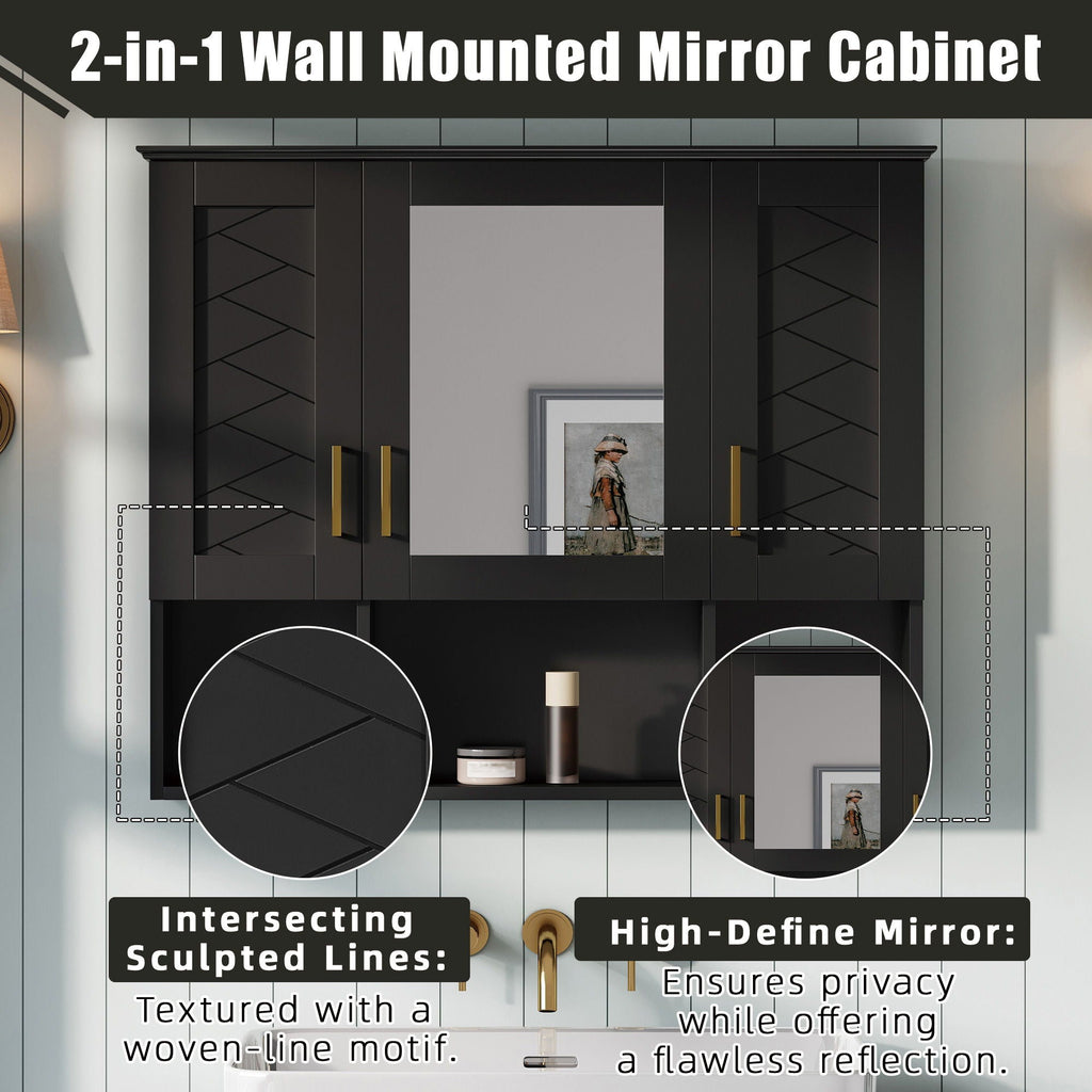 Modern Wall Mounted Medicine Cabinet With Adjustable Shelves, Soft Close Doors, High Define Mirror by Unique Piece Furniture
