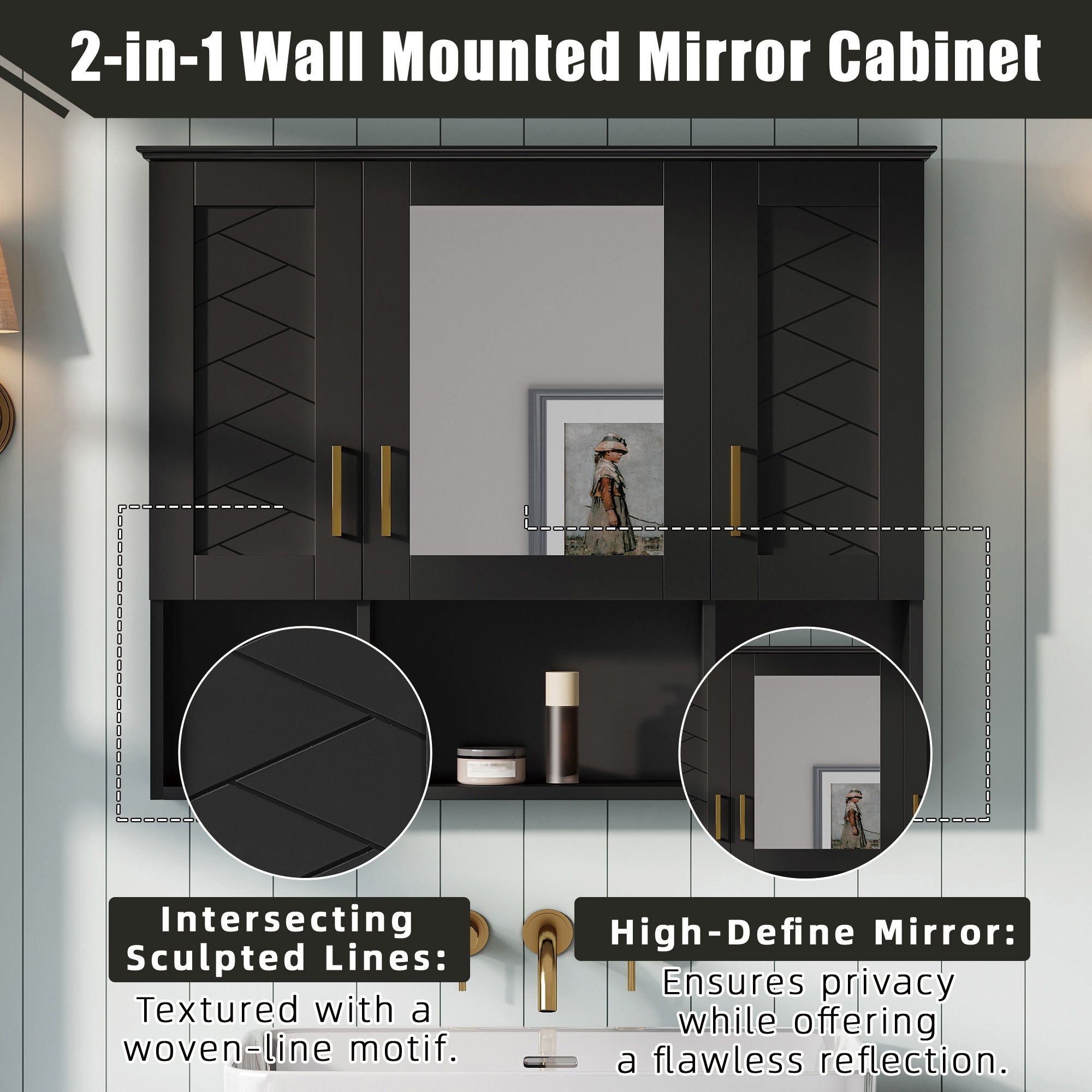 Modern Wall Mounted Medicine Cabinet With Adjustable Shelves, Soft Close Doors, High Define Mirror by Unique Piece Furniture