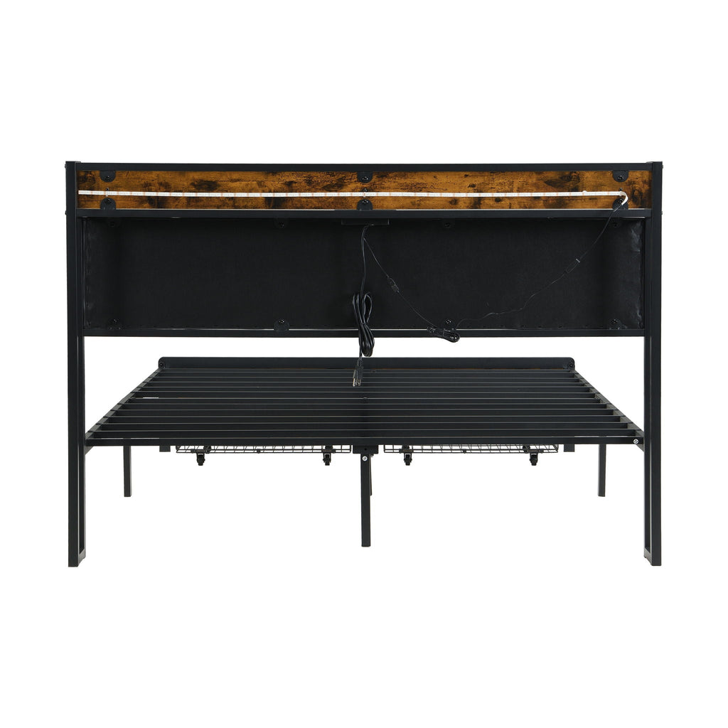 Modern Bed Frame With LED Lights, Upholstered Headboard, USB Charging by Unique Piece Furniture