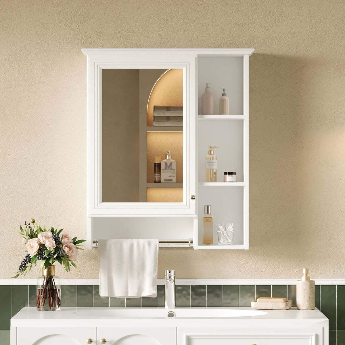 Modern 3 In 1 Bathroom Mirror Cabinet With Adjustable Shelf & Towel Bar by Unique Piece Furniture