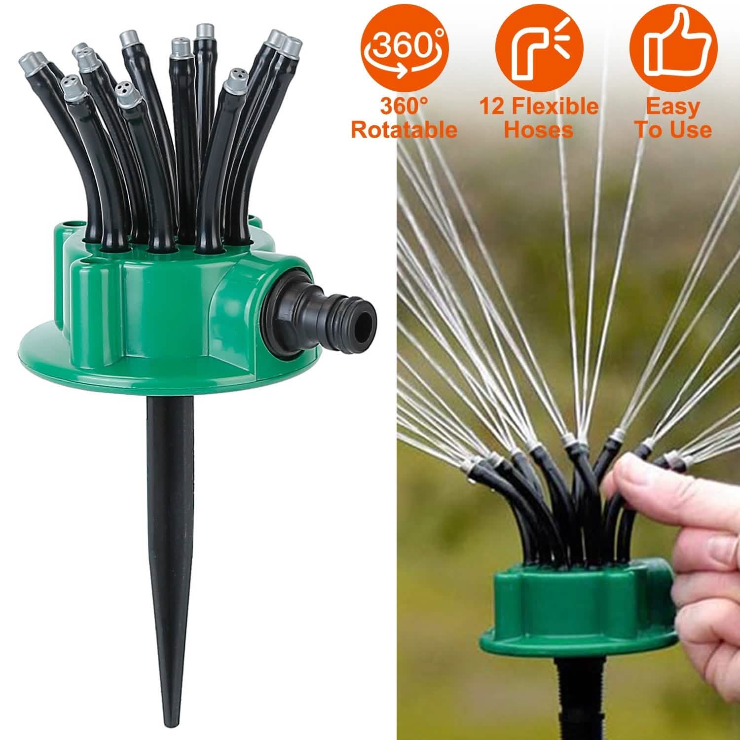 360° Flexible Lawn Sprinkler Automatic 12 Tubes Garden Water Irrigation Sprayers by DailySale