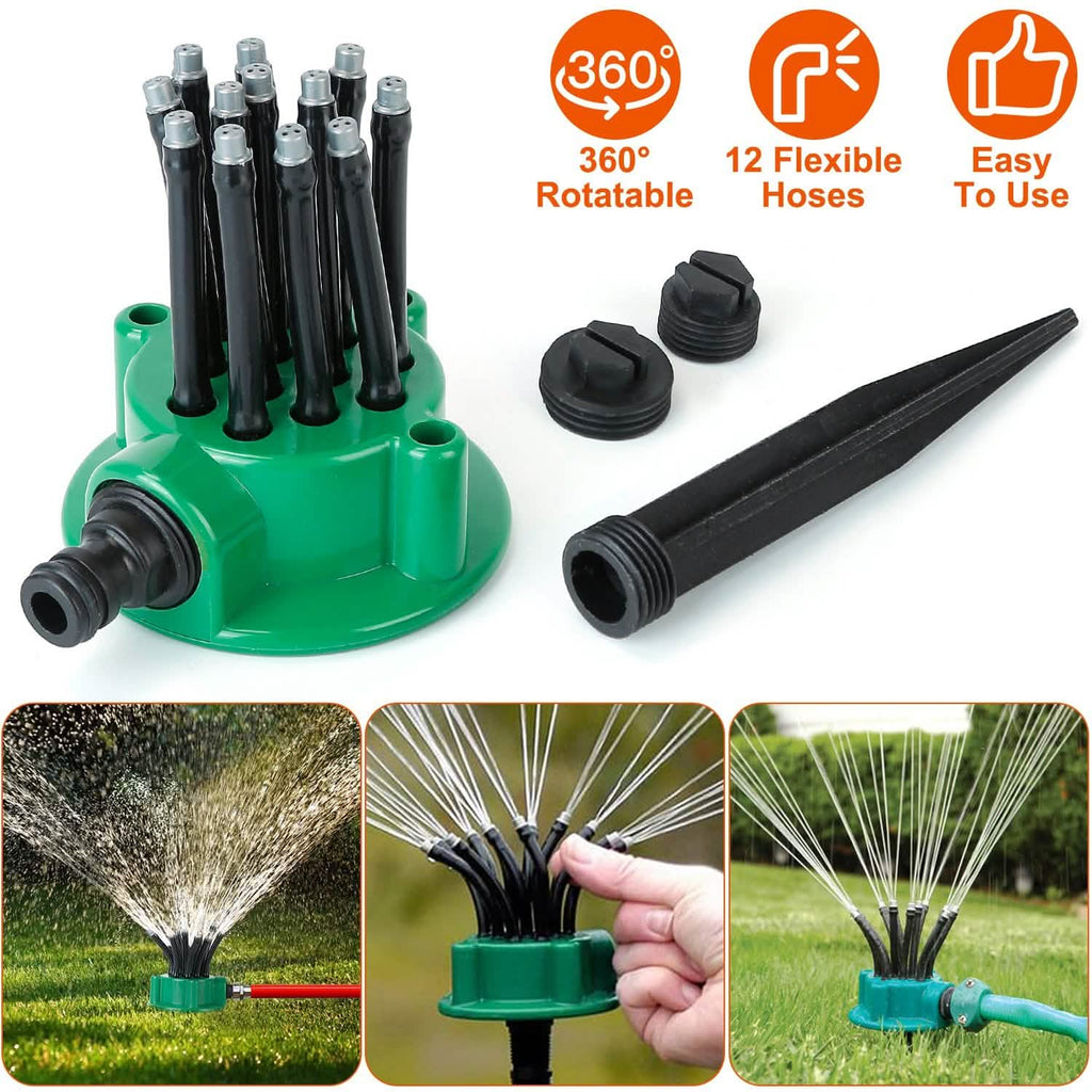 360° Flexible Lawn Sprinkler Automatic 12 Tubes Garden Water Irrigation Sprayers by DailySale