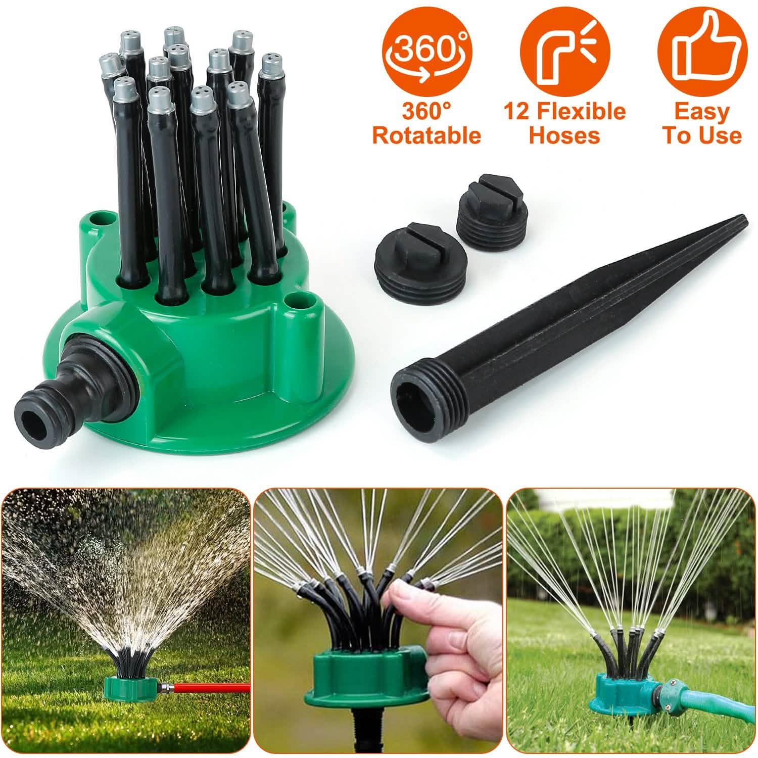 360° Flexible Lawn Sprinkler Automatic 12 Tubes Garden Water Irrigation Sprayers by DailySale
