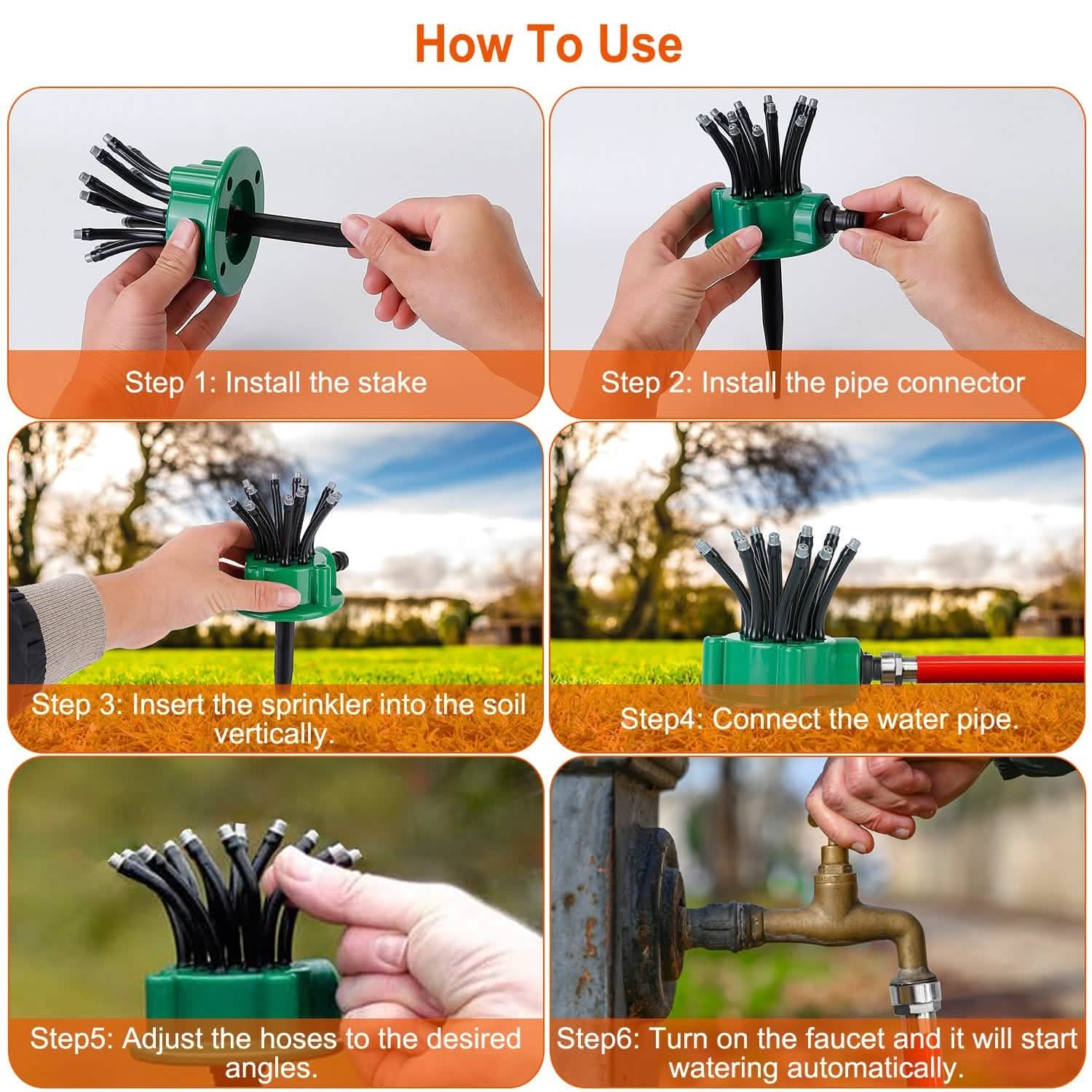 360° Flexible Lawn Sprinkler Automatic 12 Tubes Garden Water Irrigation Sprayers by DailySale