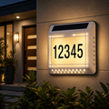 Solar LED Address Sign – Waterproof House Number Plaque, Customizable Numbers & Letters, Auto Dusk-to-Dawn Light, 8.1 x 6.9 Inches by Infinite Basics