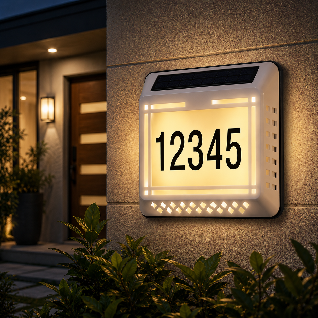 Solar LED Address Sign – Waterproof House Number Plaque, Customizable Numbers & Letters, Auto Dusk-to-Dawn Light, 8.1 x 6.9 Inches by Infinite Basics