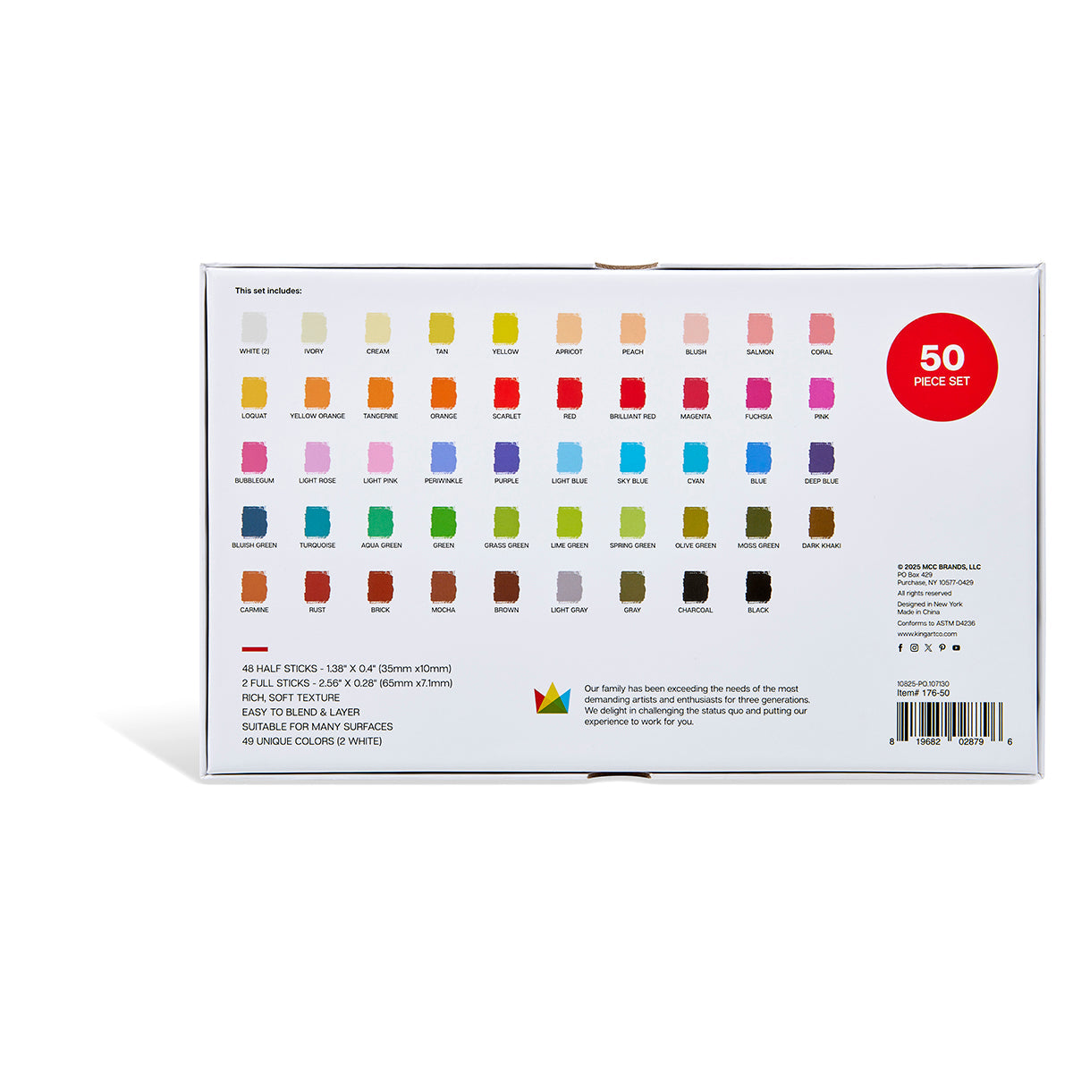 Soft Square Pastels Half Sticks 50 pc by KINGART