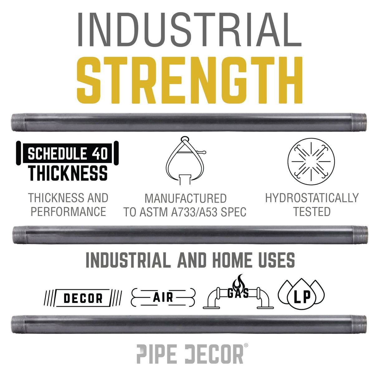 1 in. x 8 in. Black Pipe by PIPE DECOR