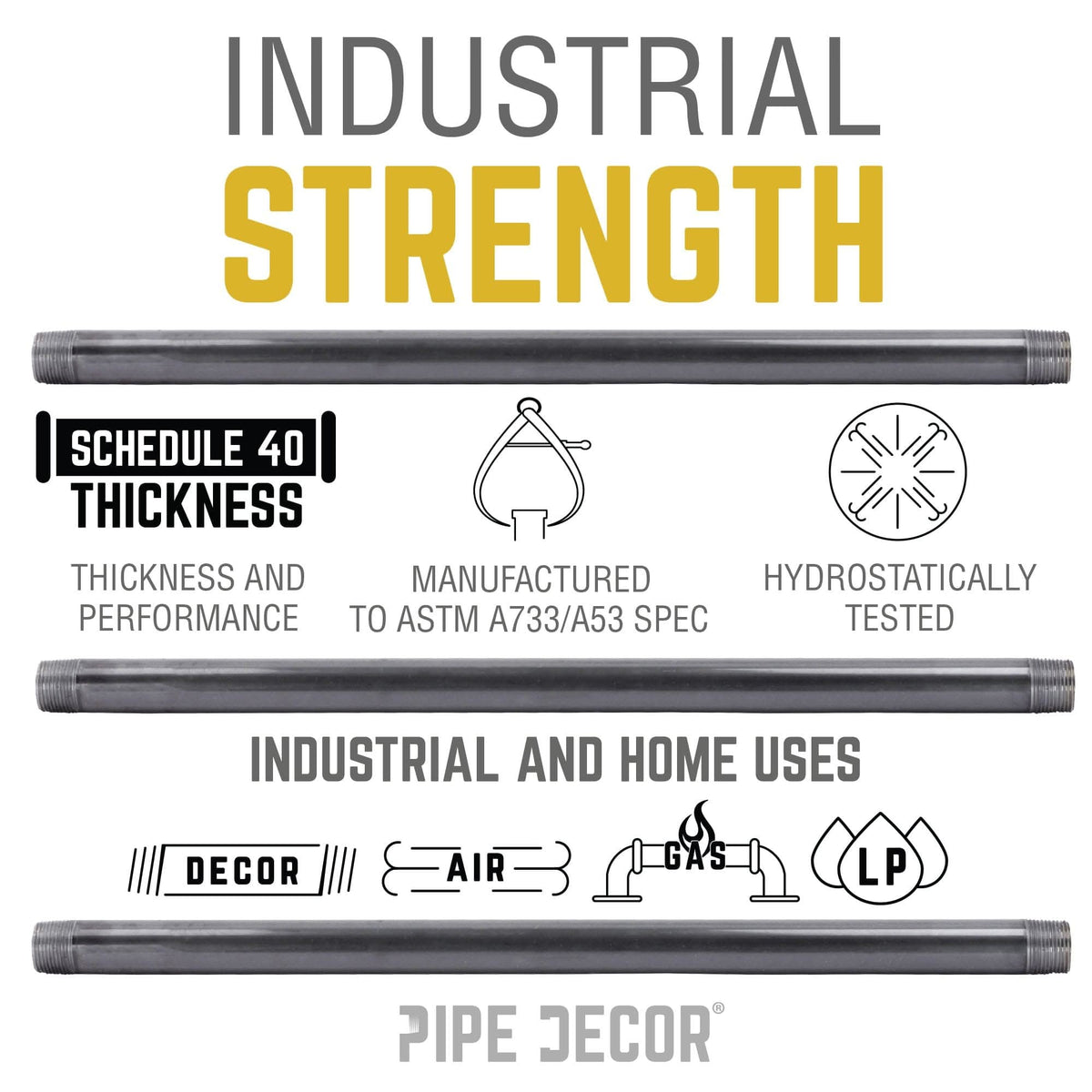 1 1/2 in. x 12 in. Black Pipe by PIPE DECOR