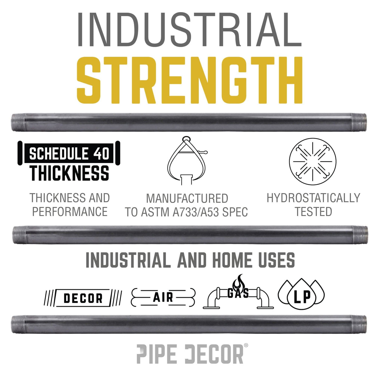 1/2 in. x 1 1/2 in. Black Pipe by PIPE DECOR