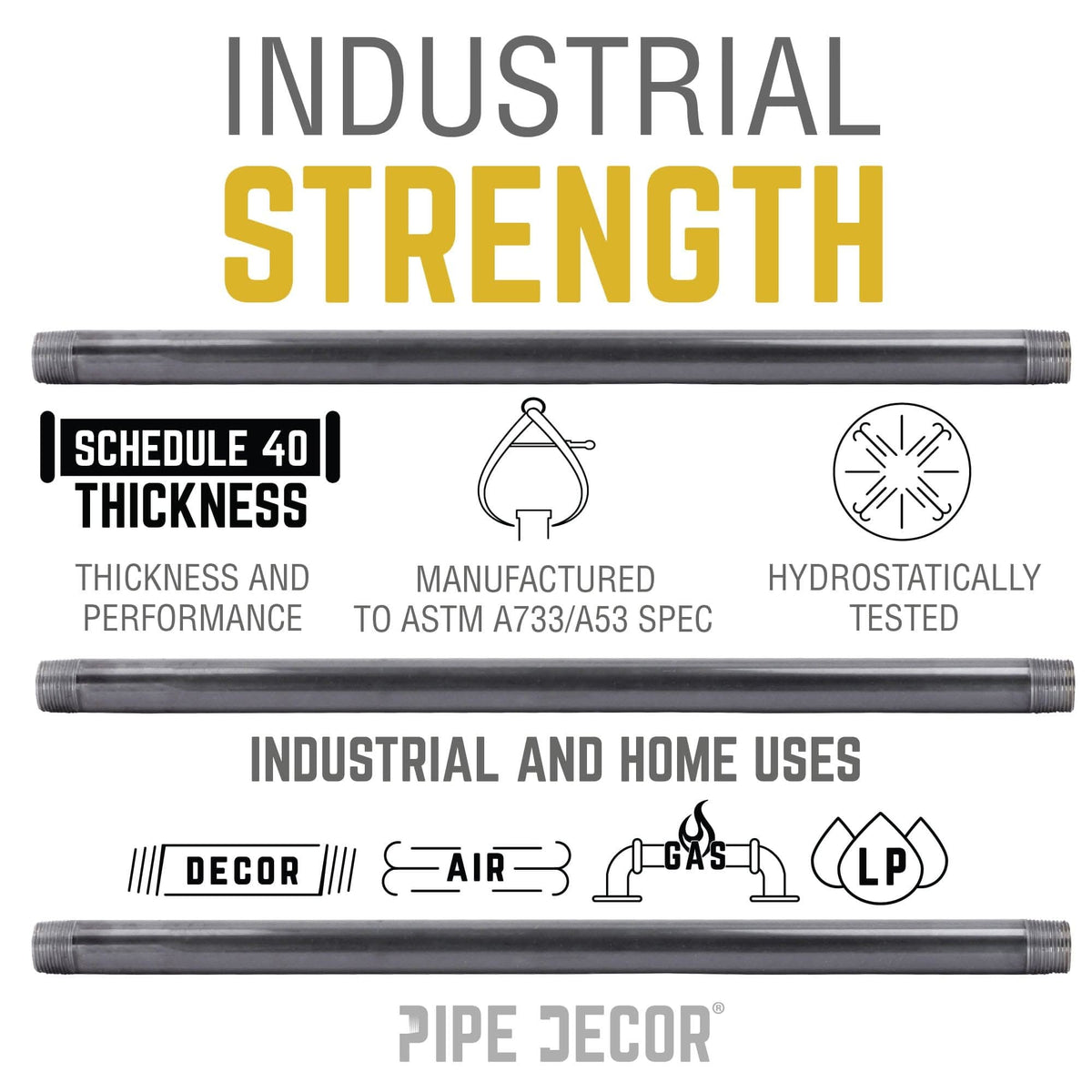 3/4 in. x 2 in. Black Pipe by PIPE DECOR