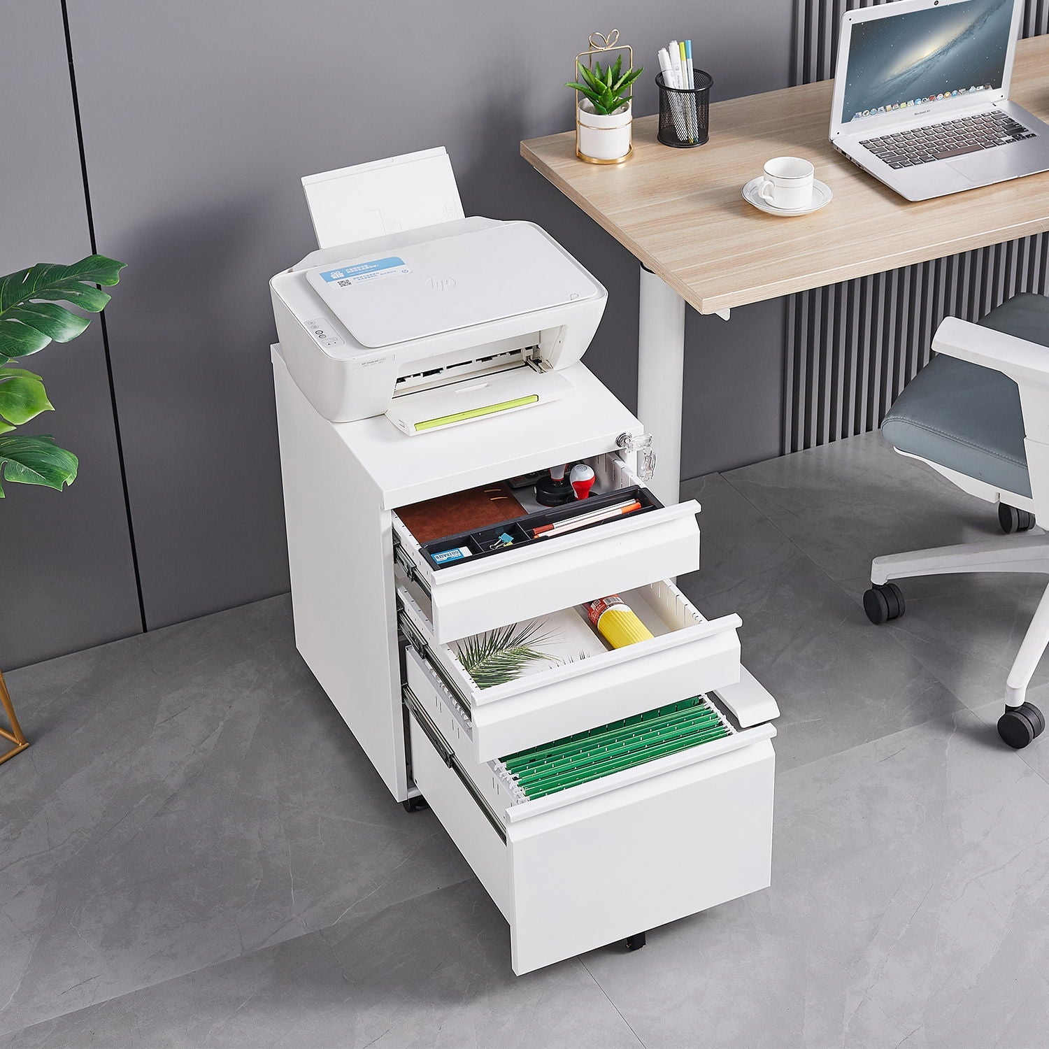 Contemporary 3 Drawer Mobile Filing Cabinet With Lock, Metal Office Storage For Legal / Letter Size by Unique Piece Furniture
