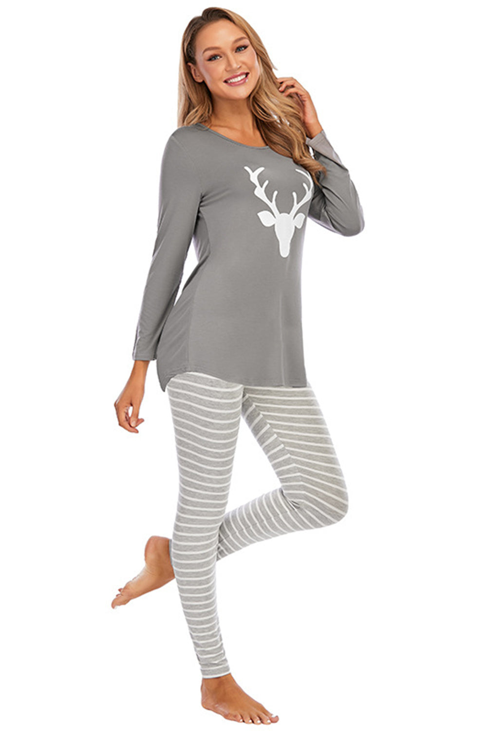 Graphic Round Neck Top and Striped Pants Set by Wild and Free Boutique