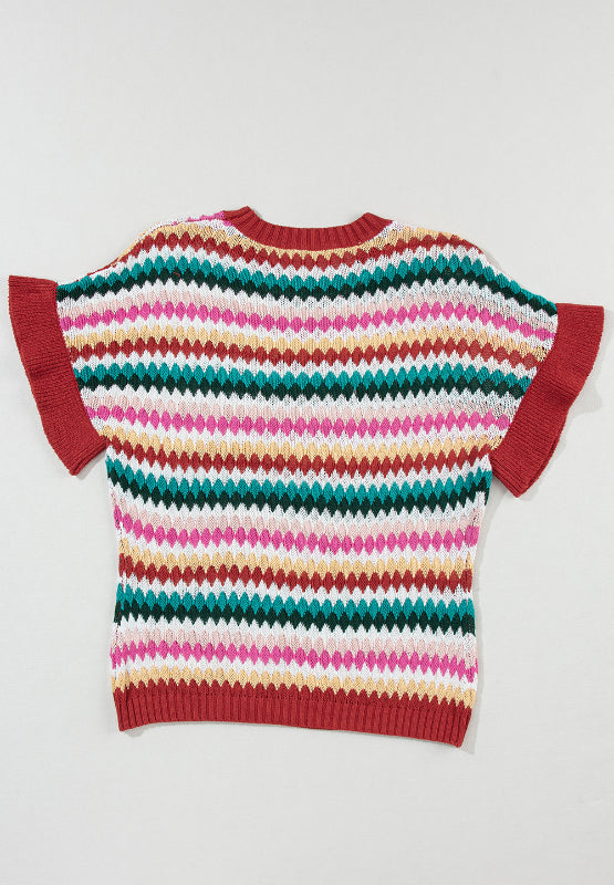 Contrast Round Neck Short Sleeve Sweater by Wild and Free Boutique