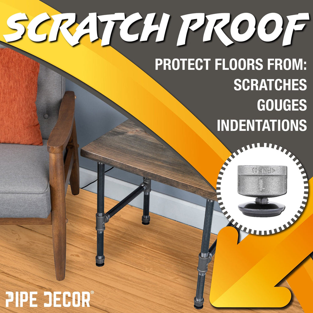 Furniture Leg Levelers for 1” Pipe Legs (4 Pack) by PIPE DECOR