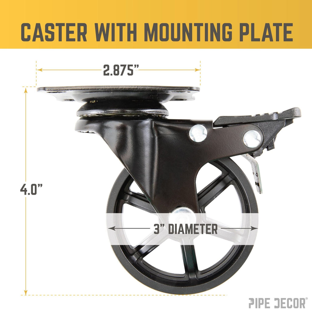 Mounted Swivel Caster Wheels for Wood Furniture with Locking Mechanism (4-Pack) by PIPE DECOR