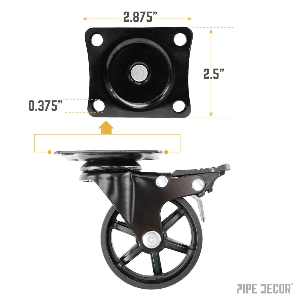 Mounted Swivel Caster Wheels for Wood Furniture with Locking Mechanism (4-Pack) by PIPE DECOR