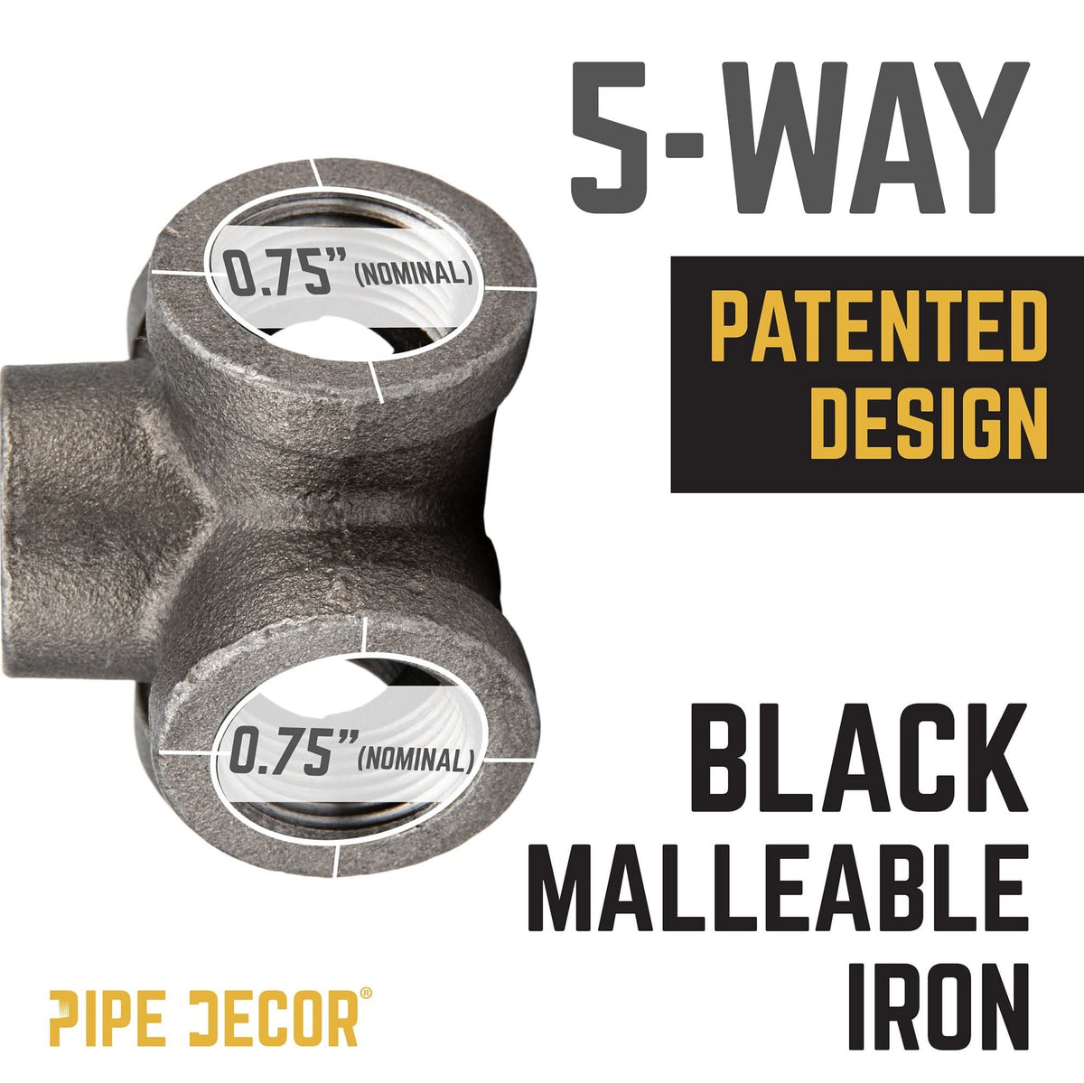 3/4 in. Black 5-Way Fitting by PIPE DECOR