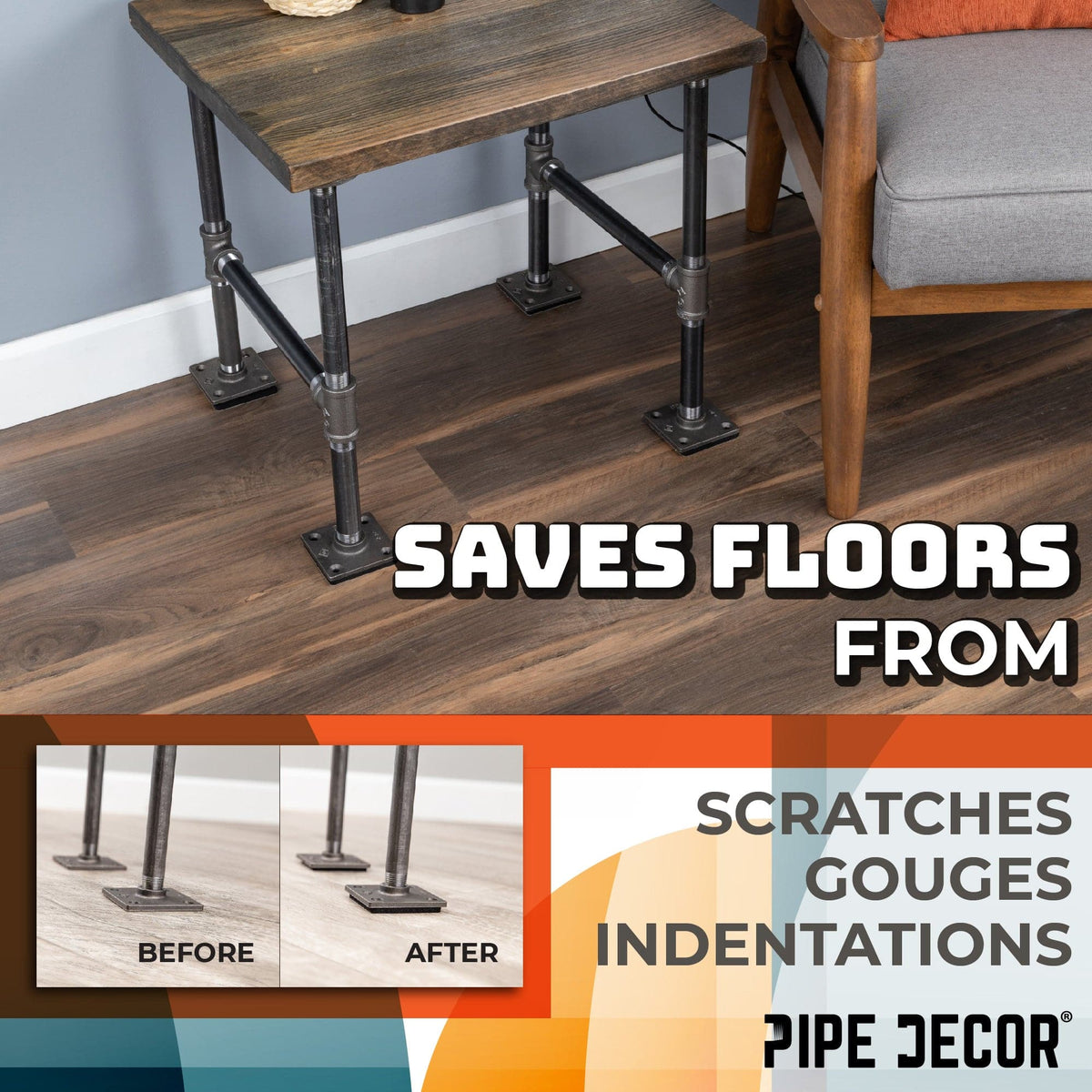 Heavy Duty Square Felt Pad for 1 in. Pipe Floor Flange, 3.5 in. x 3.5 in. (4-Pack) by PIPE DECOR