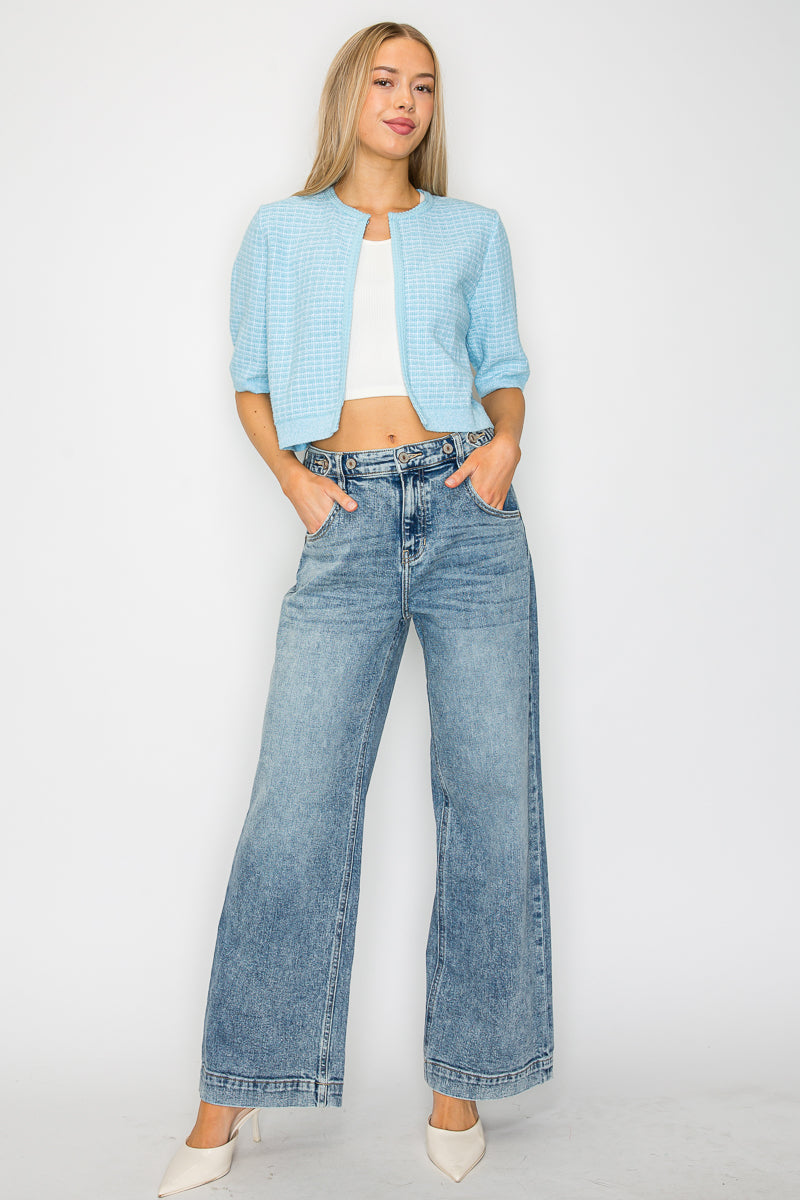 Adjustable Waistband High Rise Baggy Wide Jeans by Artemis Vintage