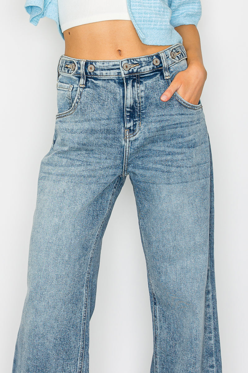 Adjustable Waistband High Rise Baggy Wide Jeans by Artemis Vintage
