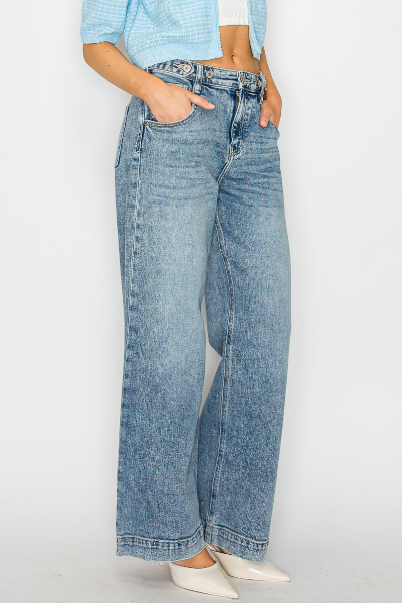 Adjustable Waistband High Rise Baggy Wide Jeans by Artemis Vintage