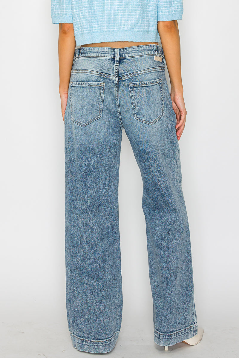 Adjustable Waistband High Rise Baggy Wide Jeans by Artemis Vintage