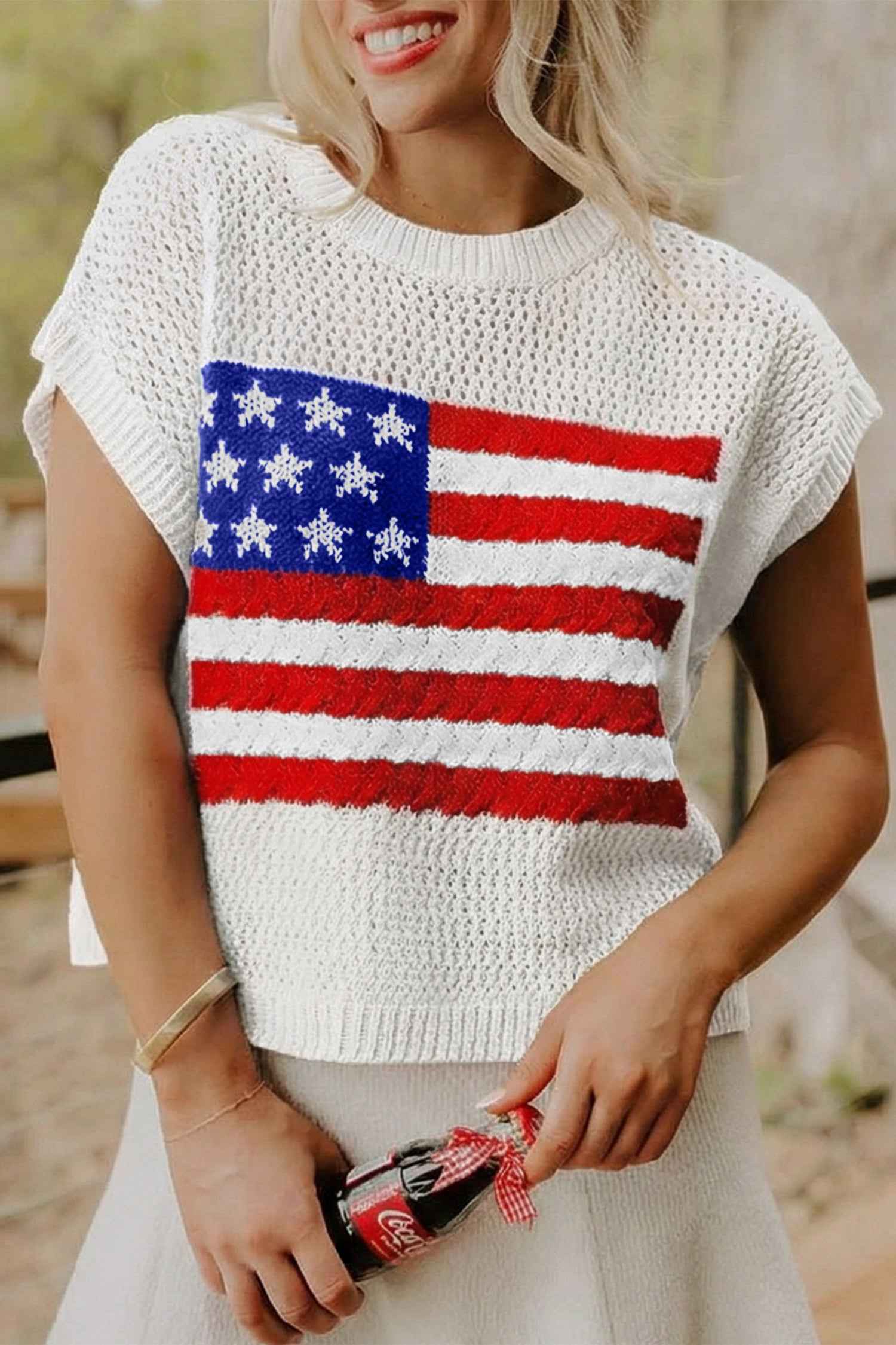 Sky Blue Flag Graphic Short Sleeve Sweater Top by Dear-Lover Dropshipping