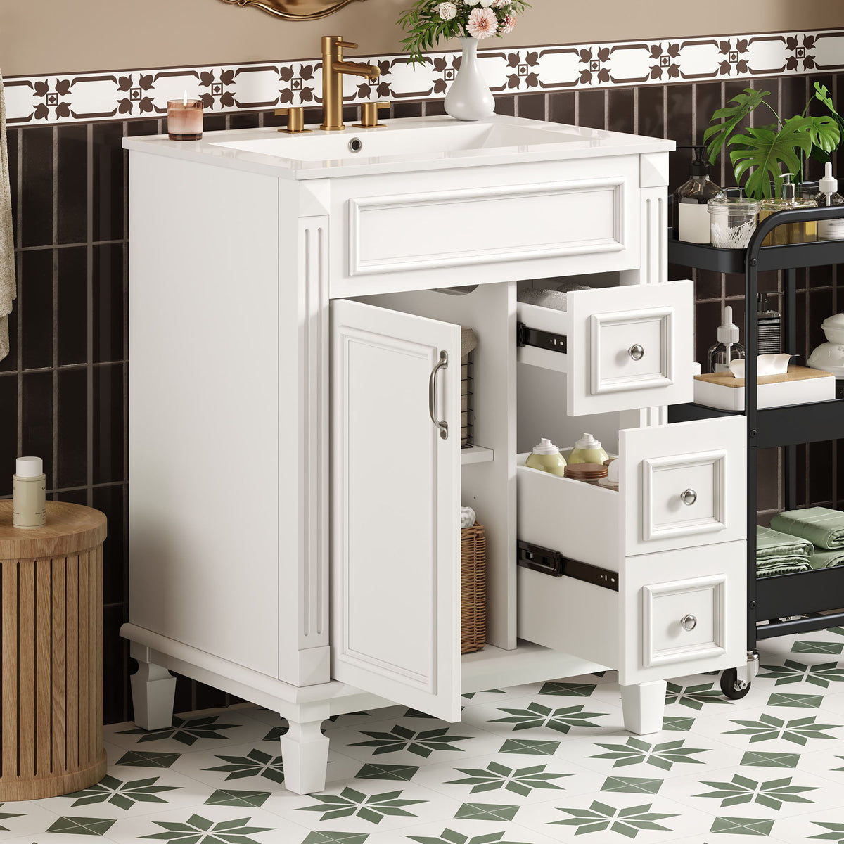 Bathroom Vanity With Sink, Compact Cabinet & 2 Drawers And Adjustable Shelf by Unique Piece Furniture