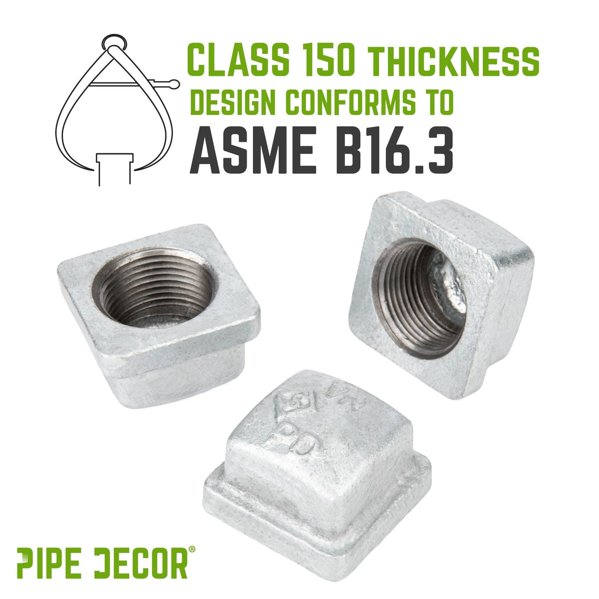 1/2 in. Galvanized Square Cap by PIPE DECOR