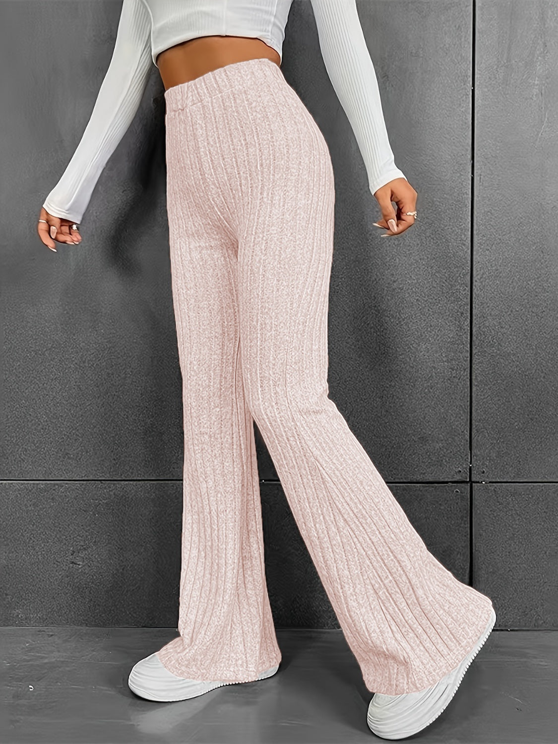 Ribbed High Waist Bootcut Pants by Wild and Free Boutique