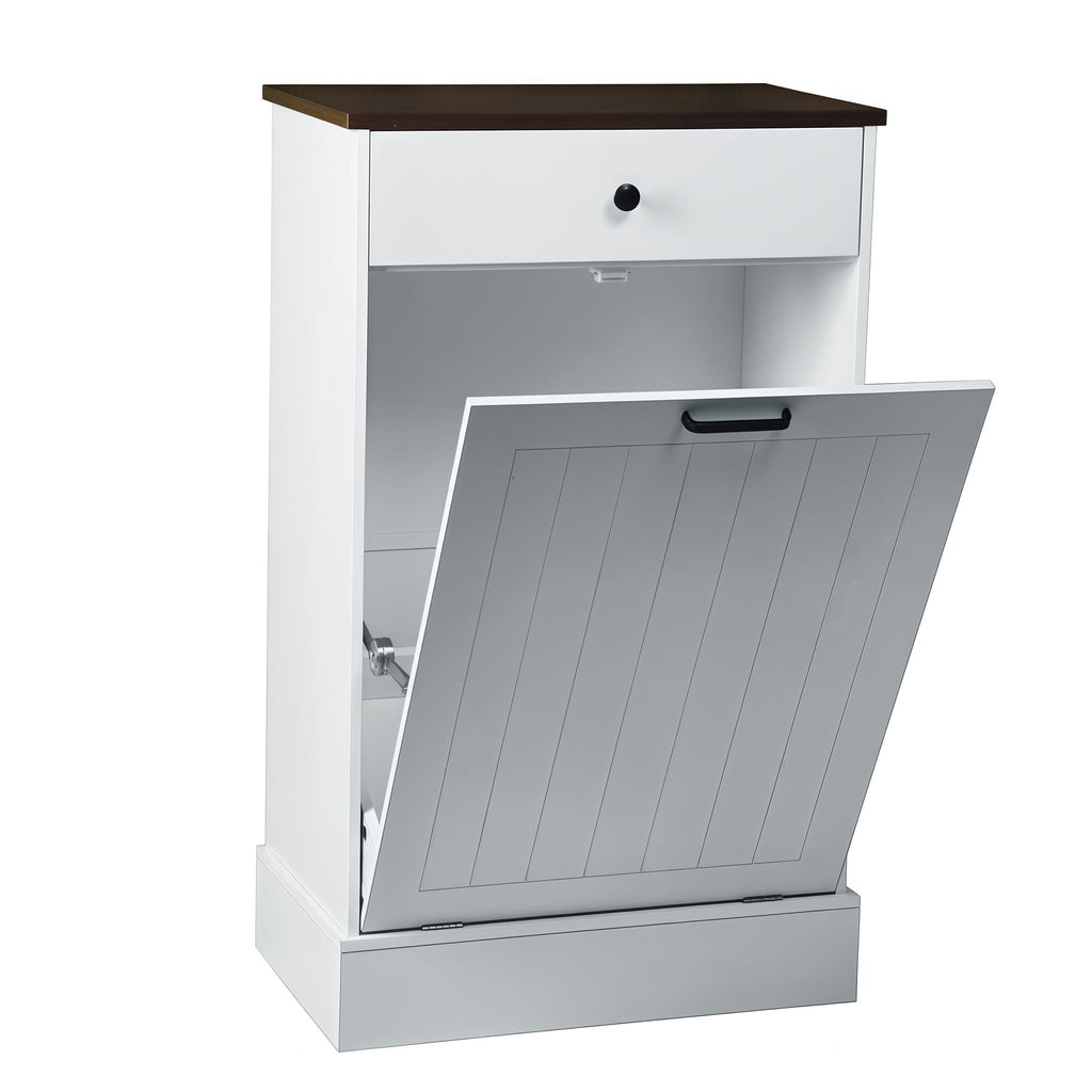 Tilt Out Trash Cabinet With Drawer, 10 Gallon Hamper - White by Unique Piece Furniture