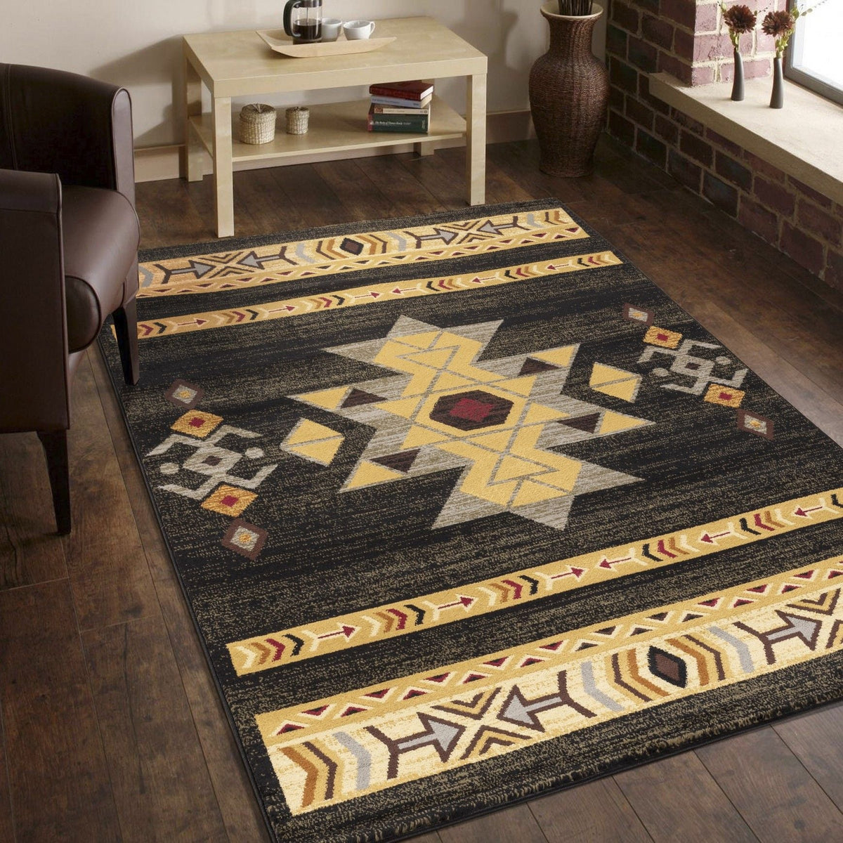 Tribes - 5'3" X 7'3" Southwest Area Rug - Black by Unique Piece Furniture